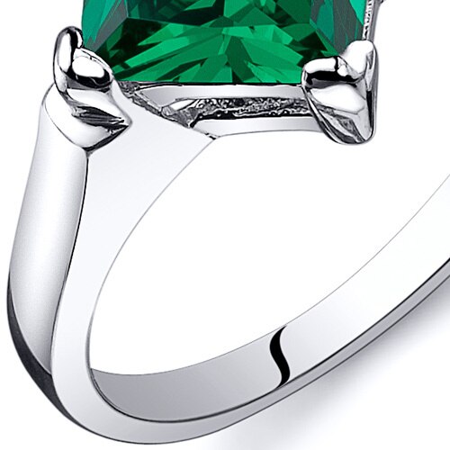 Emerald Ring Sterling Silver Princess Shape 1.5 Carats