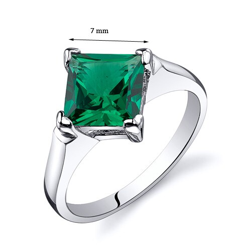 Emerald Ring Sterling Silver Princess Shape 1.5 Carats