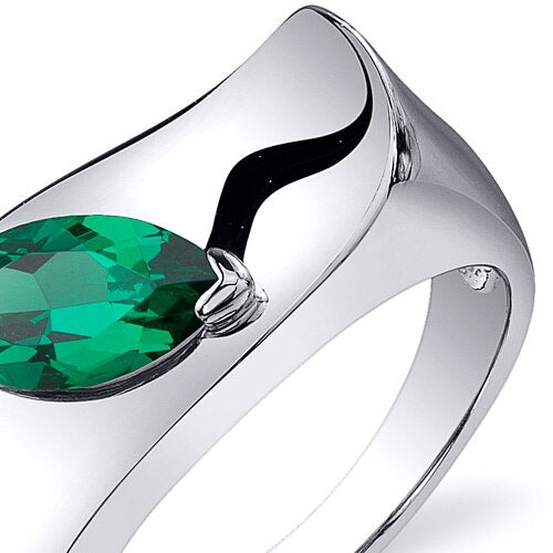 Emerald Ring Sterling Silver Marquise Shape 1 Carats