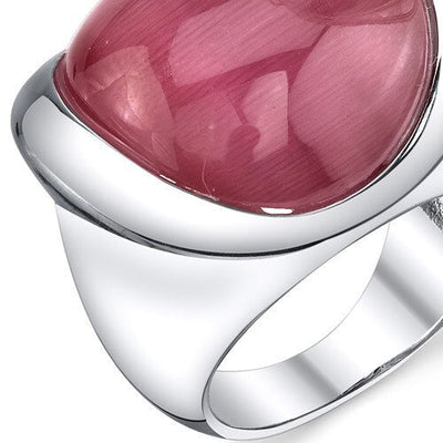 Fuchsia Cat's Eye Ring Sterling Silver 18mm Sizes 6 to 9