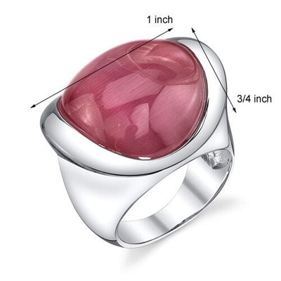 Fuchsia Cat's Eye Ring Sterling Silver 18mm Sizes 6 to 9