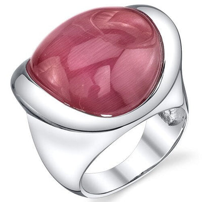 Fuchsia Cat's Eye Ring Sterling Silver 18mm Sizes 6 to 9