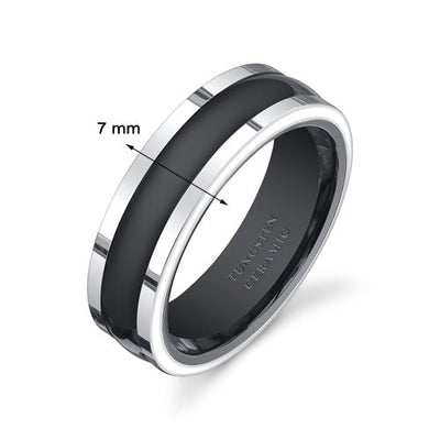 Black 7mm Mens Tungsten Ceramic Band Size 12.5