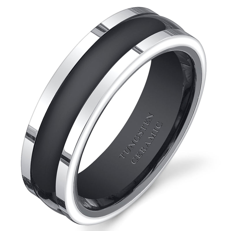 Black 7mm Mens Tungsten Ceramic Band Size 12