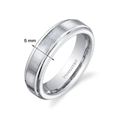 Flat Edge Brushed Finish 5mm Womens Tungsten Band Size 5