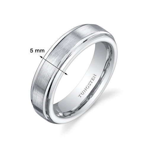 Flat Edge Brushed Finish 5mm Womens Tungsten Band Size 5