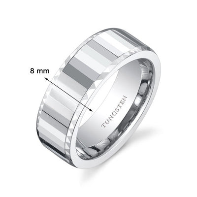 Faceted Mirror FInish 8mm Mens Tungsten Band Size 9.5