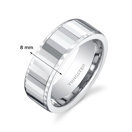 Faceted Mirror FInish 8mm Mens Tungsten Band Size 13