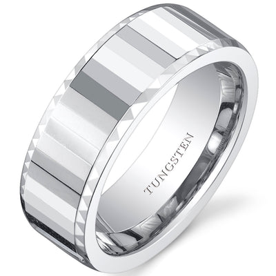 Faceted Mirror FInish 8mm Mens Tungsten Band Size 10.5