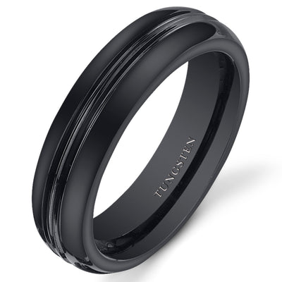 Double Groove 5mm Womens Black Tungsten Band Size 5