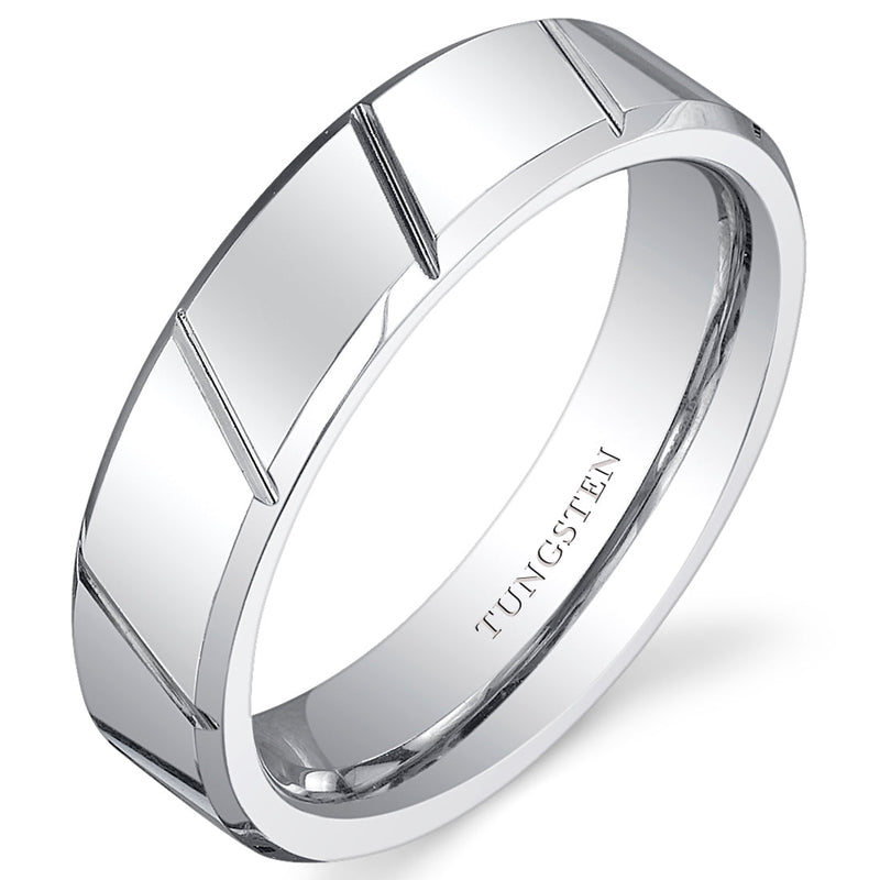 Diagonal Notches 6mm Unisex Tungsten Band Size 12