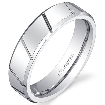 Diagonal Notches 6mm Unisex Tungsten Band Size 8