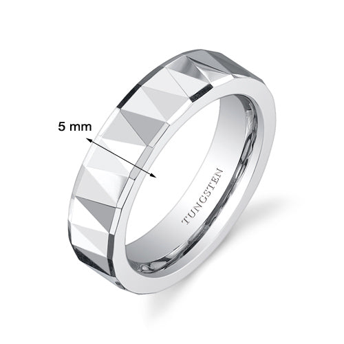 Faceted Polished Finish 5mm Womens Tungsten Band Size 5