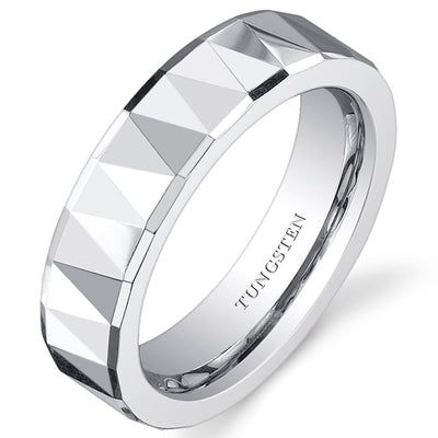 Faceted Polished Finish 5mm Womens Tungsten Band Size 8