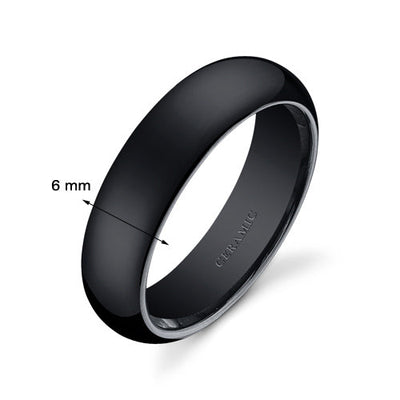 Black Ceramic unisex Band 6mm Size 13