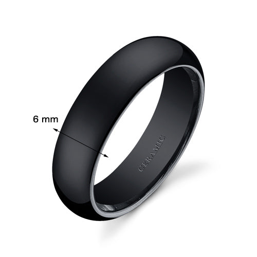 Black Ceramic unisex Band 6mm Size 6