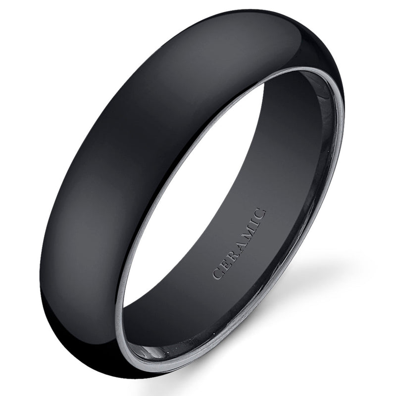 Black Ceramic unisex Band 6mm Size 7