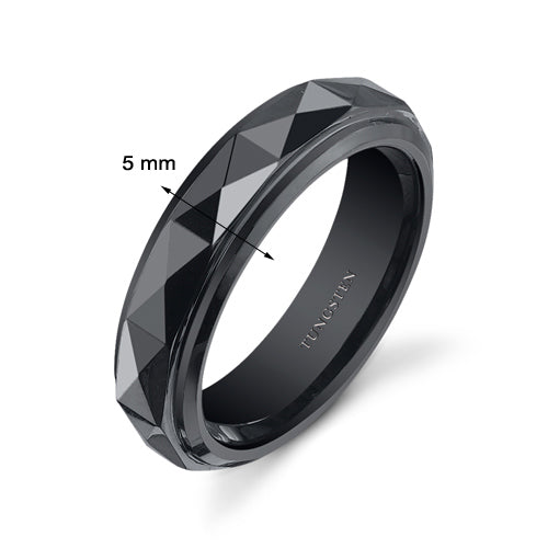 Faceted 5mm Womens Black Tungsten Band Size 7