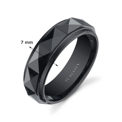 Faceted 7mm Mens Black Tungsten Band Size 13