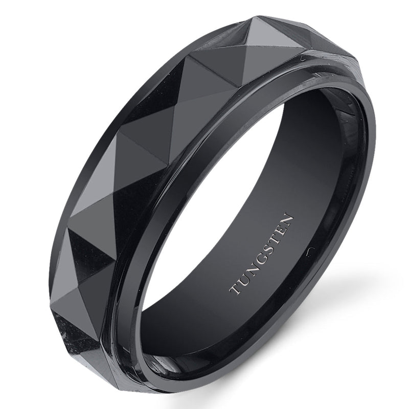 Faceted 7mm Mens Black Tungsten Band Size 11.5