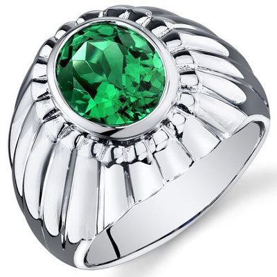 Mens 3.75 cts Emerald Sterling Silver Mens Ring Sizes 8 To 13