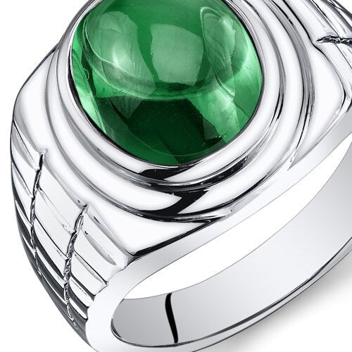 Mens 6.5 cts Emerald Sterling Silver Mens Ring Sizes 8 To 13