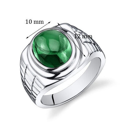 Mens 6.5 cts Emerald Sterling Silver Mens Ring Sizes 8 To 13