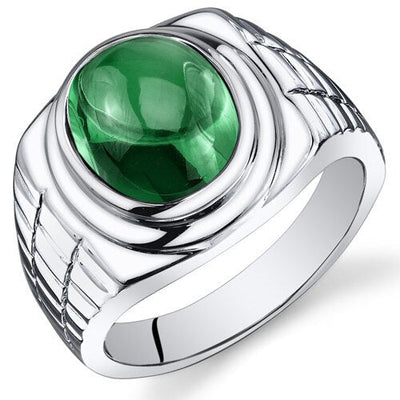 Mens 6.5 cts Emerald Sterling Silver Mens Ring Sizes 8 To 13