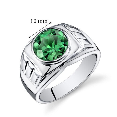 Mens 4.5 cts Emerald Sterling Silver Mens Ring Sizes 8 To 13