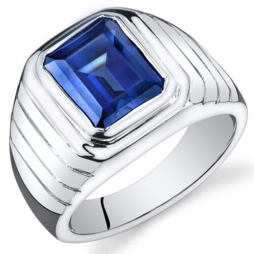 Mens 6.5 cts Blue Sapphire Sterling Silver Mens Ring Sizes 8 To 13