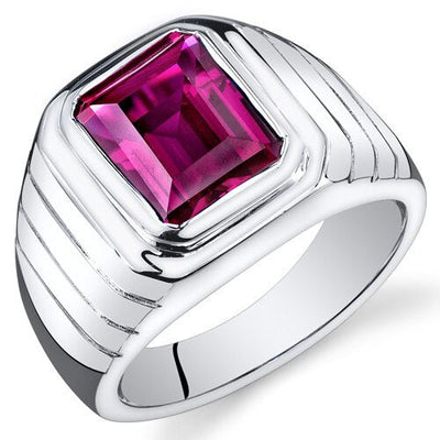 Mens 6 cts Ruby Sterling Silver Mens Ring Sizes 8 To 13