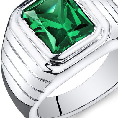 Mens 5.5 cts Emerald Sterling Silver Mens Ring Sizes 8 To 13