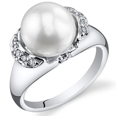 Freshwater Cultured 8.5mm White Pearl Imperial Ring Sterling Silver