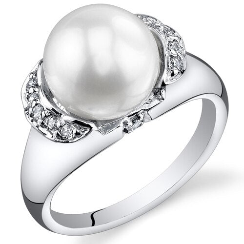 Freshwater Cultured 8.5mm White Pearl Imperial Ring Sterling Silver