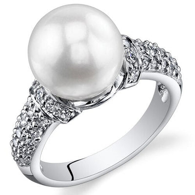 Freshwater Cultured 8.5mm White Pearl Regent Ring Sterling Silver