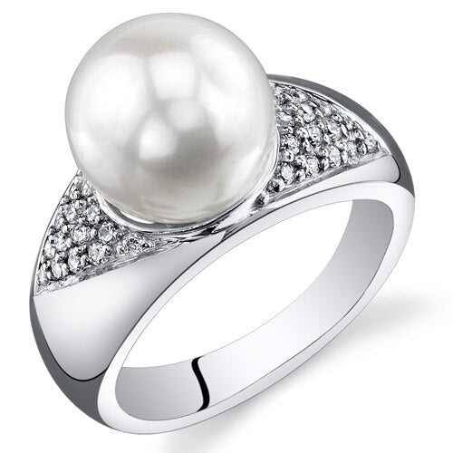 Freshwater Cultured 8.5mm White Pearl Solitaire Ring Sterling Silver