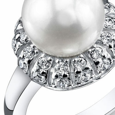 Freshwater Cultured 8.5mm White Pearl Ring Sterling Silver