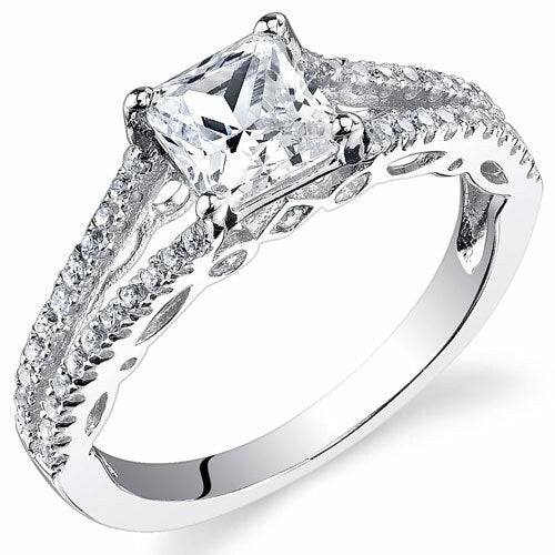 Cubic Zirconia Ring Sterling Silver Princess Shape 1.29 Carats