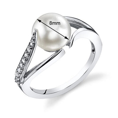 Freshwater Cultured 8mm White Pearl Cathedral Ring Sterling Silver