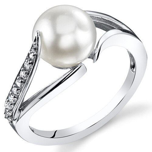 Freshwater Cultured 8mm White Pearl Cathedral Ring Sterling Silver