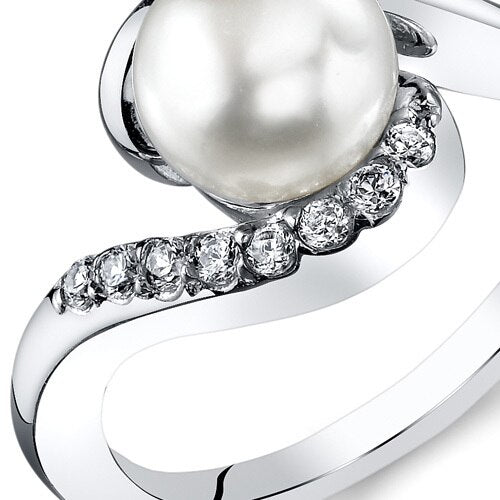 Freshwater Cultured 7mm White Pearl Wave Ring Sterling Silver