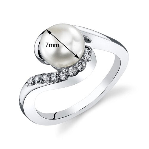 Freshwater Cultured 7mm White Pearl Wave Ring Sterling Silver