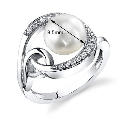 Freshwater Cultured 8.5mm White Pearl Open Swirl Ring Sterling Silver