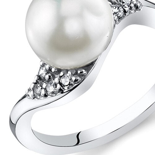 Freshwater Cultured 8.5mm White Pearl Ring Sterling Silver