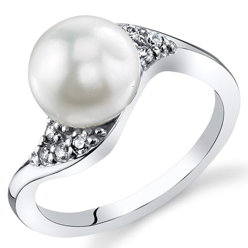 Freshwater Cultured 8.5mm White Pearl Ring Sterling Silver