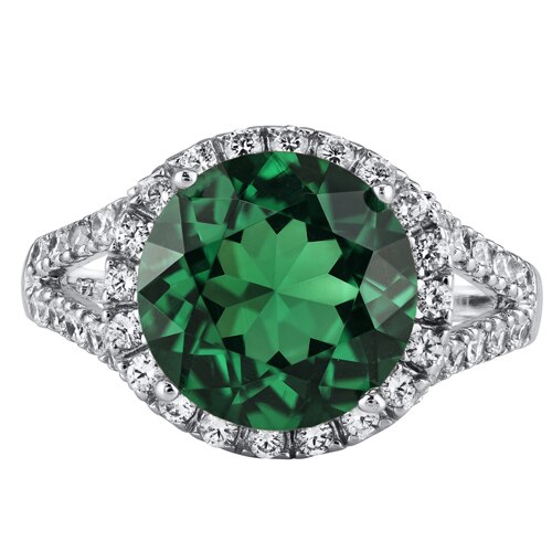 Emerald Ring Sterling Silver Round Shape 6 Carats