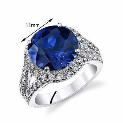 Blue Sapphire Ring Sterling Silver Round Shape 6.75 Carats