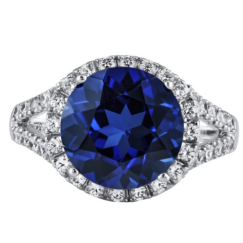 Blue Sapphire Ring Sterling Silver Round Shape 6.75 Carats