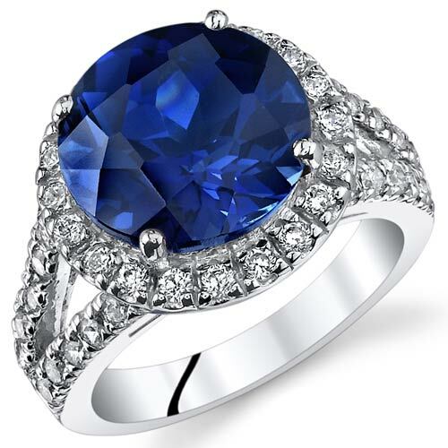 Blue Sapphire Ring Sterling Silver Round Shape 6.75 Carats