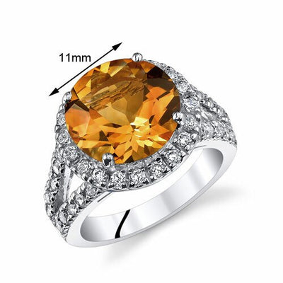 Citrine Ring Sterling Silver Round Shape 4.25 Carats